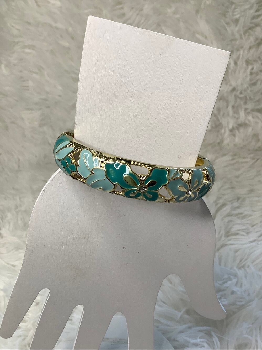 Jiu Long Xing Turquoise Enamel Butterfly Hinged Bangle Bracelet Vintage F10-31